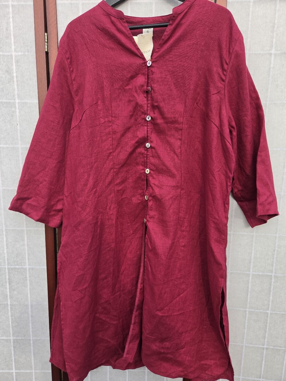 NWT Lintico Red 100% Linen Midi Tunic Dress XL Lagenlook Boho Coastal Grandma - Picture 3 of 14